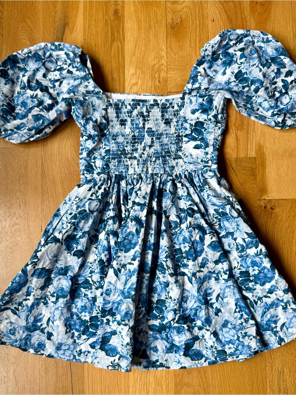 Abercrombie & Fitch Emerson Poplin Smocked Puff Sleeve Dress Blue Floral Size S - Picture 9 of 9